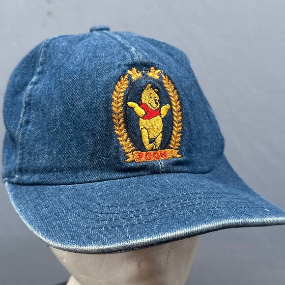 VTG Disney Pooh Denim Baseball Cap OSFM Blue Jean Embroidered Winnie Hat 90s - Picture 1 of 13